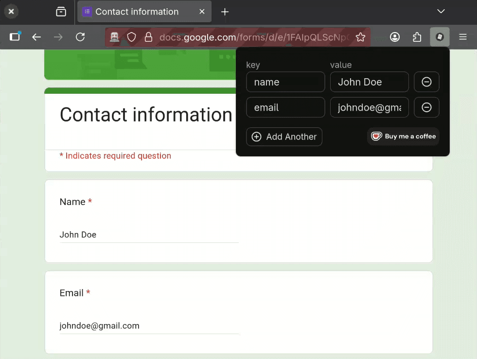 Screenshot of the extension